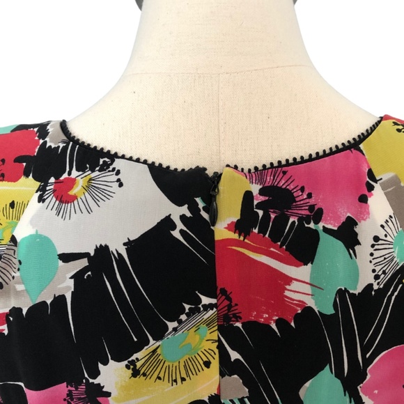 🌺Colorful Abstract Print Dress W/Layers, Sweetheart Neckline, Cap Sleeves, SZ 8 - Picture 6 of 11